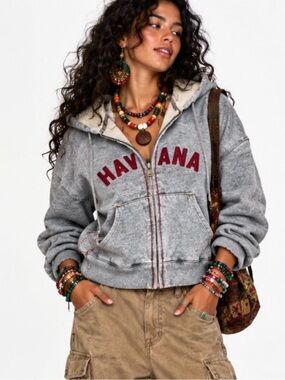 BLUE MARLIN Vintage Women’s HAVANA Heavyweight Cropped hoodie Sweatshirt L